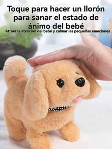 1 pieza Juguete de peluche electrónico de perro que camina y ladra, mascota electrónica de perro con pelaje realista para niños - Albaricoque - Ver 6