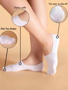 5/10 Pairs Women's White Fashion Pure Cotton Breathable Invisible Socks - White - View 2