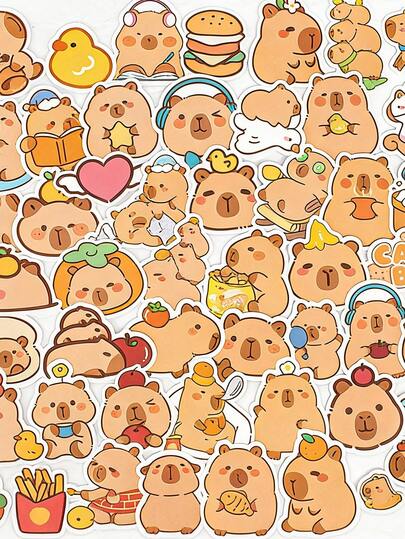 50-Pack - Cute Capybara Decorative Stickers, DIY Decorative Stickers, Self-Adhesive Capybara Stickers, Birthday Party Decorations, Gift Wrapping Stickers, Bullet Journal Stickers, Desktop Decorations, Mug Decals, DIY Stationery Stickers