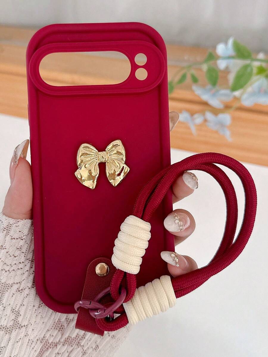 蝴蝶结 3D 金色蝴蝶结防震磨砂全包手机壳，兼容 10 Pro XL、10 Pro、10、8 Pro、8A、9 Pro XL，带短挂绳