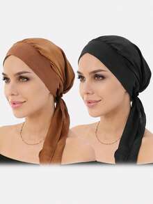 2 piezas Sombreros de ala ancha de mujer de seda sintética elástica, gorros para dormir, sombreros de pirata, sombreros para el cuidado del cabello para uso diario, verano, playa - Multicolor - Ver 8