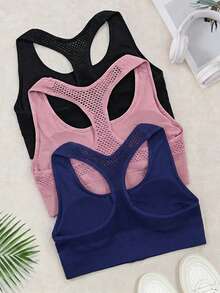 3pcs Women Seamless Zipper Sports Bra With Sheer Panels, Elastic Outerwear Enhances Chest & Back For Fitness - 彩色 - 查看 8