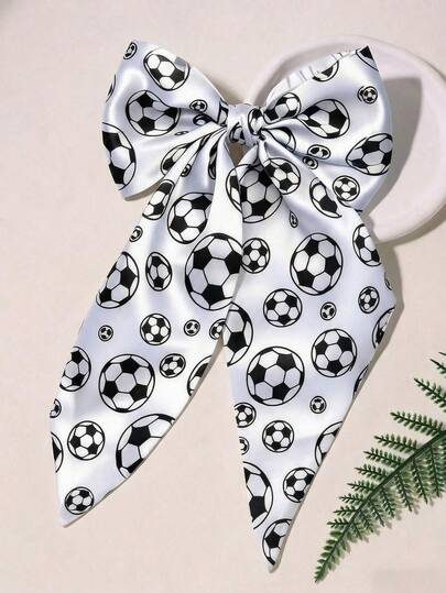 2026 World Cup Soccer Hair Bows For Girls Women, Black And White Soccer Ball Pattern Long Tail Ribbon Bow Hair Clip,Cute Sports Theme Hair Accessories For Fans Teams Summer