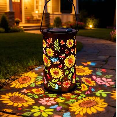 1pc Outdoor Solar Sunflower Lantern, Iron Art Hollow Carved Hanging Lamp, Garden Patio Balcony Decor Light, Waterproof Landscape Lamp, Porch Decoration Light, Holiday Party Christmas Halloween Nightlight
