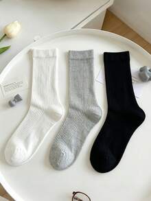 1 双芭蕾舞风格灰色无缝女袜，薄款中筒条纹宽松袜，适合春夏搭配乐福鞋 - 彩色 - 查看 1