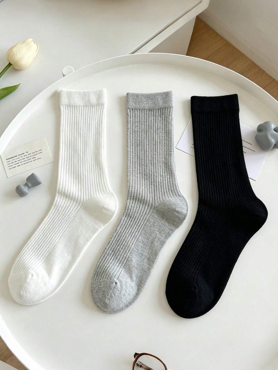1 双芭蕾舞风格灰色无缝女袜，薄款中筒条纹宽松袜，适合春夏搭配乐福鞋 - 彩色 - 查看 1