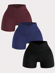 3 Pieces/Set Of Women's High Waisted Tight Pants, Yoga/Fitness/Running Shorts, Peach Shaped Sports Shorts, Slimming Shorts - 彩色 - 查看 11
