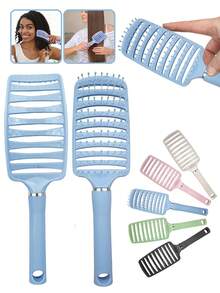 1Pc Curved Vented Hair Brush For Women, Detangling Brush For Long Thick Curly Wet Hair, Blow Fast Drying Paddle Detangler Brush Styling Tool, Back To School, Travel Holiday Essentials - Multicolor - View 9
