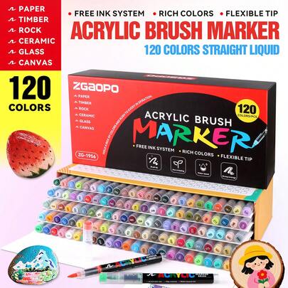 288色丙烯颜料马克笔，8支装（共288色），混合色套装，柔软尼龙笔尖，油性墨水，色彩鲜艳，高显色度，不易渗色，适合DIY和艺术创作，配有精美收纳盒和收纳袋，方便携带，是初学者、艺术家、学生、返校礼物和教师奖励的理想之选。