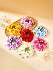 1 pièce Chouchou fleur de Hawaï simulée, élastique à cheveux, support de chignon/queue de cheval, accessoire capillaire pour plage et vacances d'été, décoration capillaire pour usage quotidien, cadeau de fête des mères pour femmes - Multicolore 1 - Voir 3