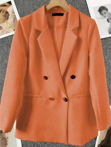 Blazer Wanita Lengan Panjang Polos Kancing Ganda Musim Semi & Musim Panas, Kerah Berlekuk | Ideal untuk Kencan, Pesta, Jalan-jalan & Perayaan Meriah - Oranye - View 3