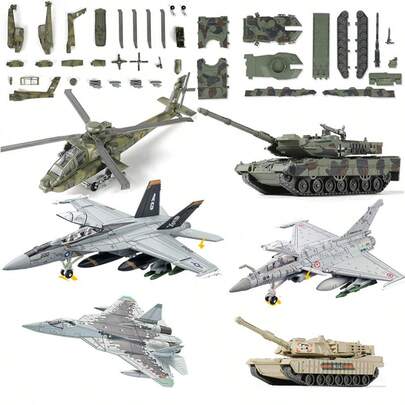 Plastik Verhältnis Modellbausatz Flugzeug, Panzer Miniatur Flugzeug SU-57 Kampfjet, M1A2 Panzer, T-14 Leopard Panzer Spielzeug, Geschenk zur Einschulung für Jungen, Kinder Spielzeug Modell, Geburtstagsgeschenk, Bauklötze Set
