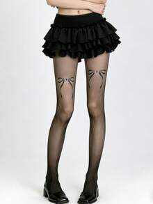 1 đôi quần tất nữ màu đen có nơ, mỏng nhẹ, thoáng khí, kiểu dáng nơ thời thượng Y2K cho câu lạc bộ, buổi hòa nhạc và lễ hội. - Nhiều màu - Xem 1