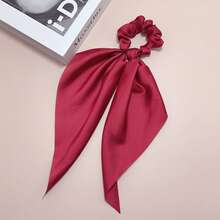 2 piezas Scrunchies de seda con estampado de paisley de unicolor, adecuados para coleta, peinados de moño, ropa, accesorios para el cabello de estilo bohemio, lazos elásticos para el cabello, accesorios festivos - Rojo - Ver 6