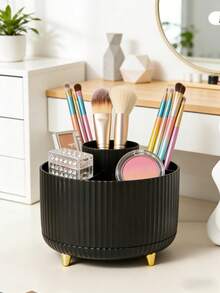 Caja de almacenamiento de cosméticos giratoria 360°, soporte de lujo para brochas de maquillaje con compartimentos, organizador de tocador de escritorio - Tubo de maquillaje - Ver 3