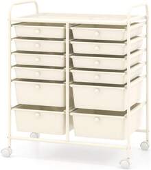COSTWAY 6-Drawer Rolling Storage Cart, Multifunctional Art Craft Tools Organizer On Wheels, Heavy Duty Utility Mobile Storage Trolley W/ 2 Lockable Wheels For Home Office School (Black) - 白色 - 查看 11