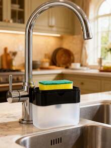 1pc Kitchen Sink Countertop Liquid Dish Soap Dispenser With Sponge Holder - Multicolor - View 5