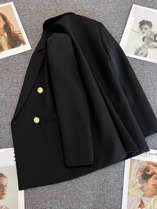 Áo blazer hai hàng khuy cá nhân hóa dành cho nữ, mẫu mới mùa xuân. Chiếc áo khoác cổ ve lịch lãm này cũng có thể mặc vào mùa thu. Thích hợp cho các buổi hẹn hò, tiệc tùng, đám cưới và các dịp trang trọng khác. - Màu đen mờ - Xem 8