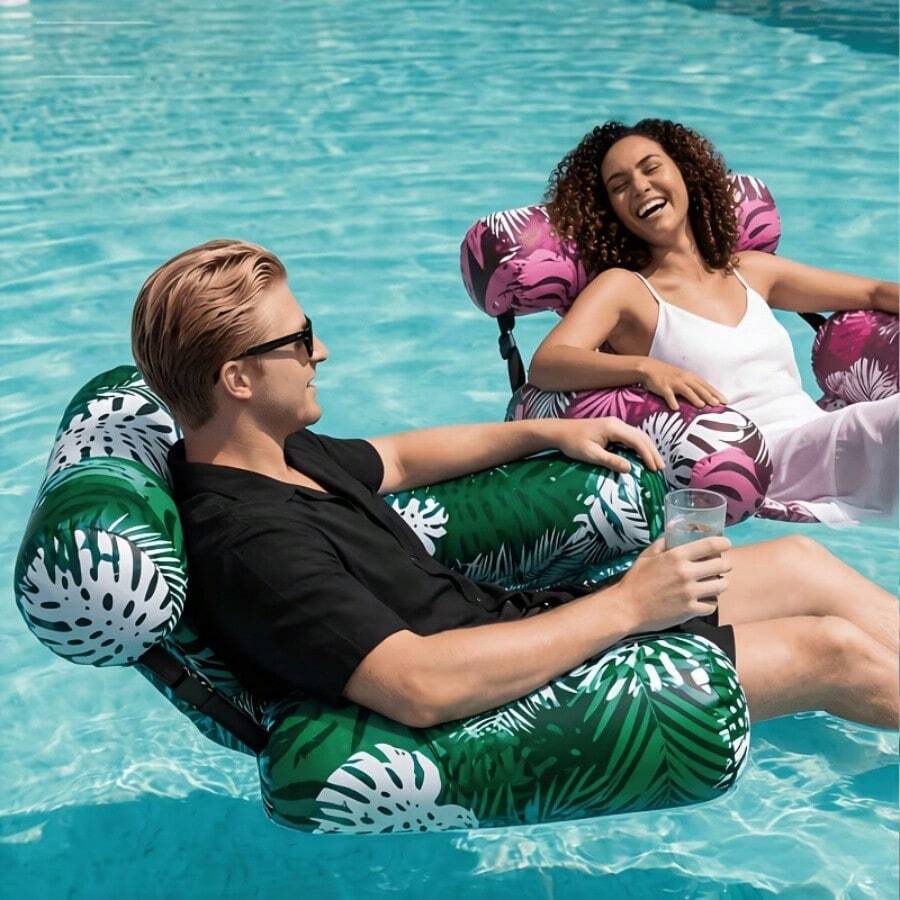 Thickened Inflatable Pool Float, Unisex Inflatable Lounge Chair & Pool Float, PVC + Oxford Fabric Material, Suitable For Pool, Lake, Beach And Yard Party, Outdoor Water Fun, Summer Water Fun, Float Like A Boss, Relax Like A King, Sip, Sunbathe, Float - Perfect Summer
