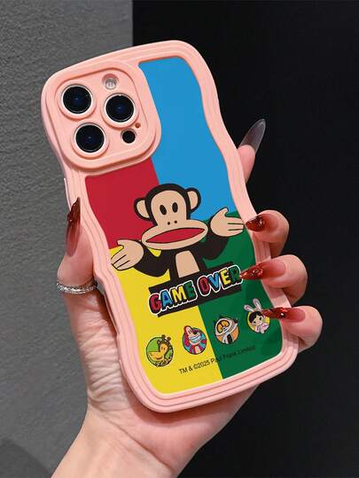  Funda de teléfono con material TPU y diseño con patrón de olas de la marca oficial Paul Frank, con protección de Body completo a prueba de golpes y cubierta para la cámara, con personajes de dibujos animados de mono, jirafa, conejo, perro y letras, nuevo diseño adecuado para iPhone 13/14/15/16/17 Pro Max