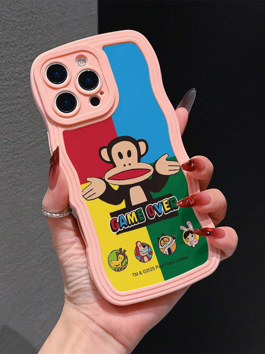 Official Licensed Paul Frank Wave Pattern TPU Material Phone Case, Full Body Shock-Proof Protection With Camera Cover, Featuring Monkey, Giraffe, Rabbit, Dog Cartoon Characters And Letters, New Design Suitable For IPhone 13/14/15/16/17 Pro Max - Multicolor - View 1