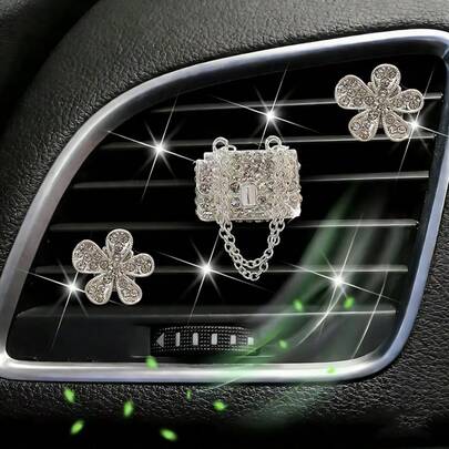3 chiếc kẹp hoa đính đá lấp lánh trang trí cửa gió điều hòa ô tô, phụ kiện nội thất xe hơi sang trọng, món quà hoàn hảo cho chồng, vợ hoặc bạn bè.