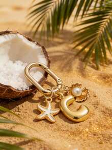 Gold Bubble Letter A-Z Keychain For Women, Cute Alphabet Initial Charm Decorated With Starfish And Seashells, Shiny Metal Letter Key Ring, Personalized Bag Charm, Handbag Backpack Purse Hanging Accessory, Car Keychain Decoration. Ideal For Daily Use, Travel, School, Shopping, Gifting,Perfect For Valentine'S Day, Birthday,Holiday Gifts For Girls, Teens, Women, Friends,Mother's Day Gift - Multicolor - View 8