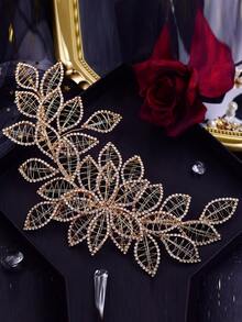 1pc Luxurious Handmade Rhinestone Leaf Shaped Bridal Headband, Wedding Hair Accessory Suitable For Party, Photography, Celebration,Summer,Beach,Elegant,Birthday - Multicolor - View 10