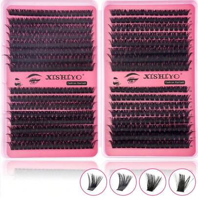 640pcs D-Curl Eyelash Clusters, High Capacity DIY Eyelash Extension Kit For Beginners,Long-Lasting Individual Lashes, Mixed Styles, DIY Lash Clusters, Create Alluring Eyes At Home, Large Capacity Lash Set, Suitable For Cosplay, Weddings, Galas, Stage Makeup (60D+80D+100D+120D/80D+100D+120D+150D)