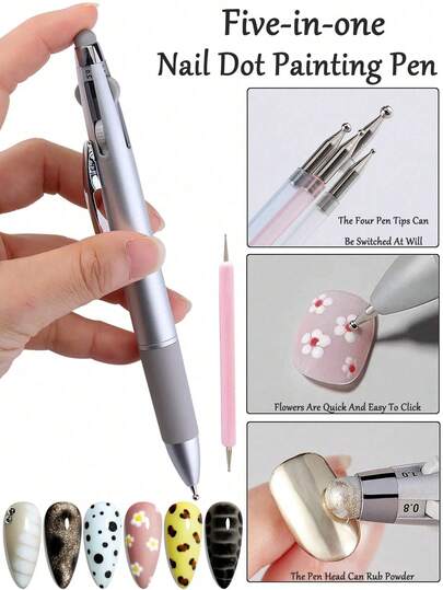 Bộ 2 bút chấm móng nghệ thuật 5 trong 1, dụng cụ chấm đầu nhọn dùng để chấm, tạo hiệu ứng chuyển màu, kẻ sọc, chấm bi và lấp lánh, có thể lau bột gương, dụng cụ làm móng DIY đa chức năng, phù hợp cho thợ làm móng chuyên nghiệp và người mới bắt đầu, tiệm làm móng, quà tặng Giáng sinh/Ngày của Mẹ. Có sẵn loại 1 hoặc 2 chiếc.