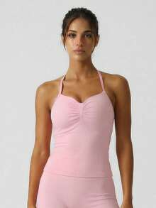 Sodalemon Canotta da donna con spalline regolabili e schiena a racer, reggiseno sportivo con imbottitura elastica per fitness, palestra, yoga, attività casual all'aperto - Rosa - Visualizzare 5