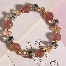 1pc Colorful Glass Strawberry Quartz Beaded Lucky Bracelet, Daily Wear & Gift - Multicolor - View 3