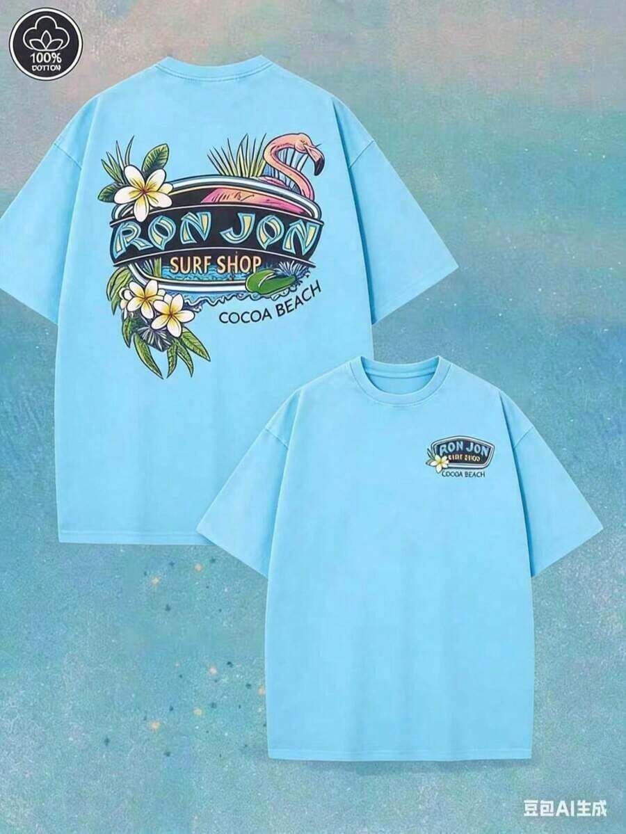 Summer Tops(230 Cotton-Shirt) Men's-Shirt, Surf Shop Graphic - Shirt,Street StyleUnisex Casual-ShirtsLoose And Comfortablesummer Clothes  Spring Outfits For Women - Màu xanh da trời - Xem 1