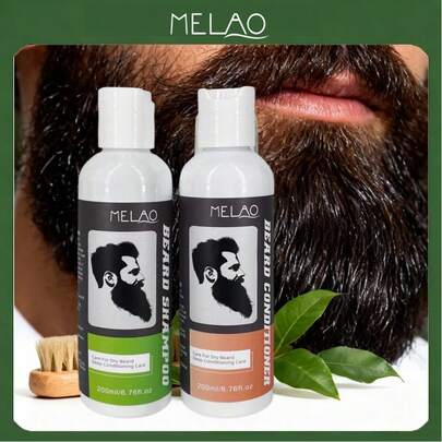  MELAO Beard Shampoo And Conditioner Set, Suitable For Dry Beard, Deep Conditioning, Softening Beard And Nourishing Skin, Oil Control And Frizz Prevention, Nourishing And Moisturizing, 2-In-1 Beard Care Set, 200ml X 2
