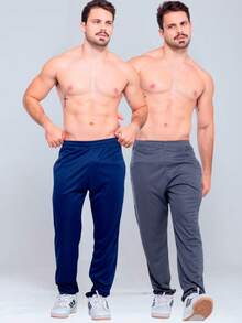 Kit Of 2 Men's Slim Fit Dry Fit Sports Pants For Gym And Workout - Blue and Gray - View 11