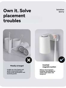 Multifunctional Magnetic Toothbrush Holder, Toothbrush Rack With Rinse Cup, Plastic Bathroom Organizer Set, Suitable For Home, Bathroom, Dorm - Multicolor - View 9