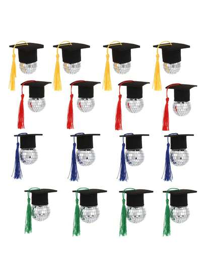 5pcs Graduation Gift, Disco Ball With Doctoral Cap, Red/Yellow/Blue/Green Doctoral Cap Mirror Ball, Graduation Season Party Decor, Mini Graduation Cap, Graduation Gift For Classmates And Teachers, Party Favors, Suitable For Party Decor, Theme Events, School Activities Rewards, Cake Decorations