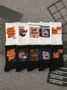 1/5/10双装时尚涂鸦风格中筒袜，男女通用个性化袜子，适合日常穿着 - 彩色 - 查看 3