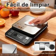 Báscula de cocina electrónica profesional 0.1g-10kg, recargable, impermeable, con función tara y contador, precisa para repostería y alimentos - Negro1 - Ver 10