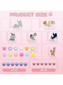 30件猫咪主题蛋糕装饰，6个可爱卡通仿真小猫摆件，塑料猫爪和毛线球装饰，粉色和紫色泡沫蛋糕插牌，适用于猫咪主题蛋糕、猫咪生日蛋糕、猫咪派对装饰（请搭配托盘和白色木棍使用，请勿直接接触蛋糕） - 彩色 - 查看 7