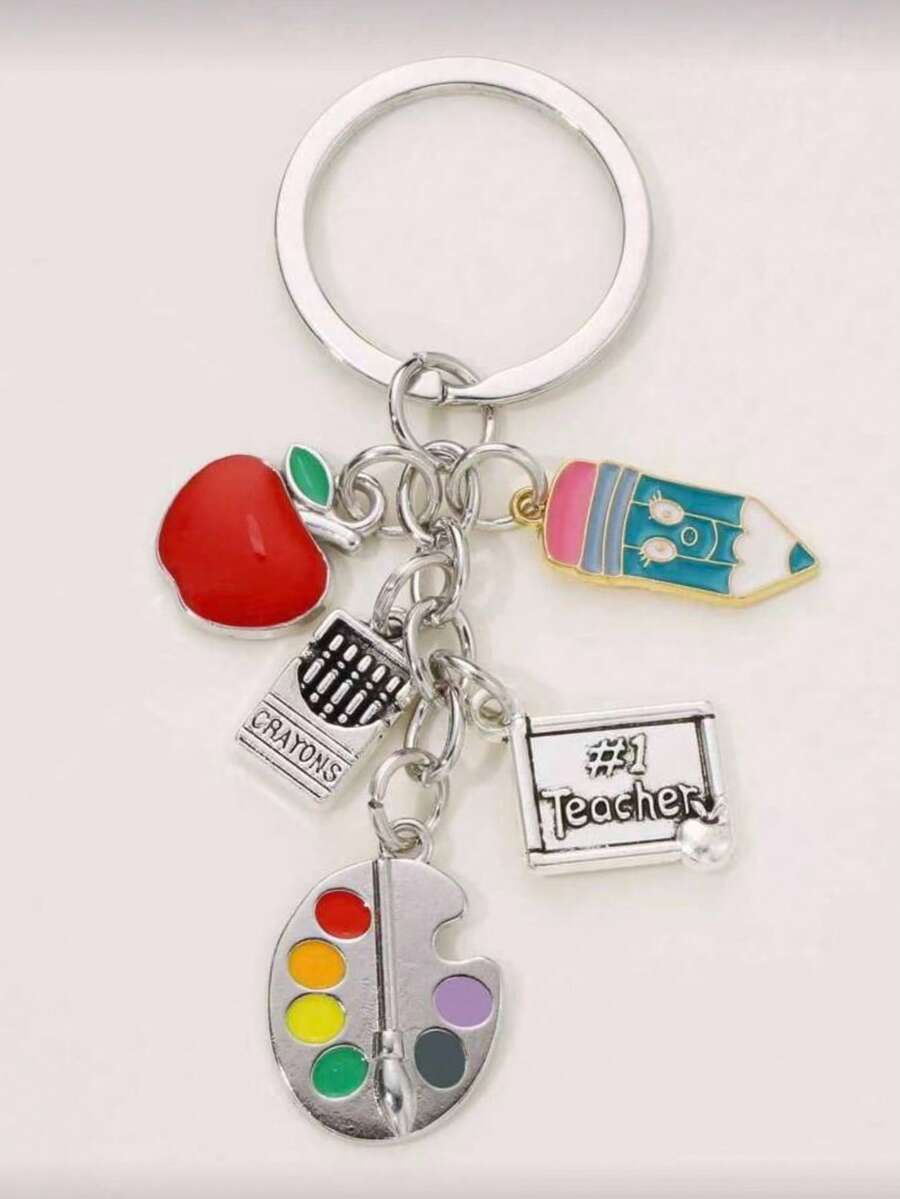 1件创意合金调色盘、铅笔、苹果钥匙扣，优雅包包挂饰，毕业、教师节、返校礼物钥匙扣