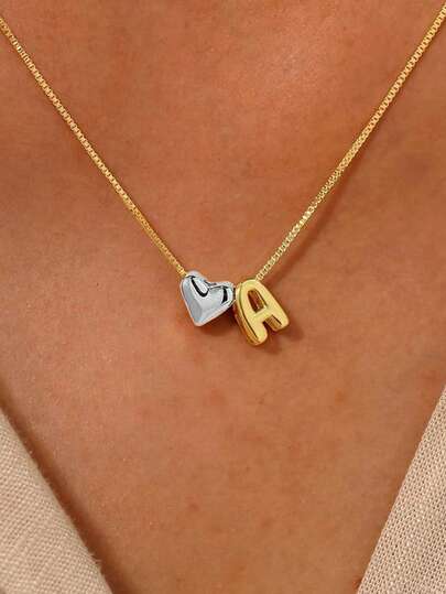 1 chiếc dây chuyền mặt chữ cái hình trái tim mạ vàng 18K bằng thép không gỉ, mặt dây chuyền chữ cái 3D nhiều màu sắc, dây chuyền chữ cái hình trái tim dành cho nữ, mặt dây chuyền "trái tim bong bóng" tinh tế, dây chuyền chữ cái tối giản, quà tặng trang sức thời trang cho phụ nữ và thanh thiếu niên.