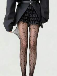 心形条纹镂空网眼丝袜，轻薄透气，适合春夏穿着，甜美日式风格 - 彩色 - 查看 9