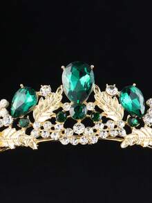 1 chiếc vương miện cài tóc cô dâu kiểu Baroque hình giọt nước bằng thủy tinh và hợp kim, phụ kiện quà tặng cho dịp lễ, sinh nhật, tiệc tùng, sự phát triển. - màu xanh lá - Xem 3