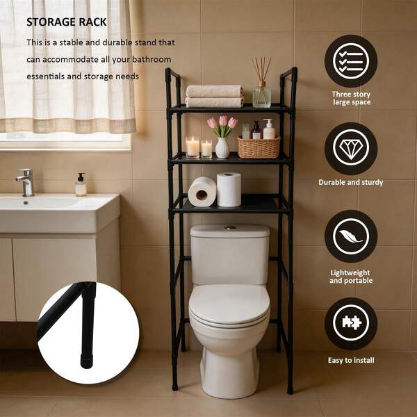 Over The Toilet Storage Shelf,3 Tier Storage Over Toilet,Newly Upgraded With Metal Material, More Durable & Longer Lasting,Space Saver Bathroom Shelves,More Stable And Easy To Install Black