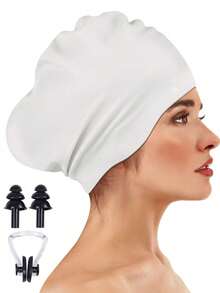 Mũ bơi silicon cỡ lớn, chống thấm nước và chống trơn trượt, phù hợp với tóc dày dài, tóc tết và tóc xoắn, kèm kẹp mũi và nút bịt tai. - Nhiều màu - Xem 10