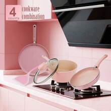 ABKOK 1-Piece /2 Pieces / 5-Piece Pink Aluminum Cookware Set (Individual Pans Or Sets Available) - Everyday Cookware Featuring Heat-Resistant Handles; Offers Easy Cleanup And A Healthy Cooking Experience - An Essential Kitchen Must-Have For Home Chefs - View 2