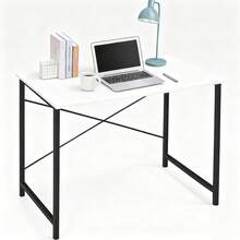 Desk, 100 X 48 Cm Small Computer Desk, Office Desk For Study, Bedroom, Industrial Design, Metal Frame, Wooden PC Table For Home And Office - 白/31in-weiß - 查看 7