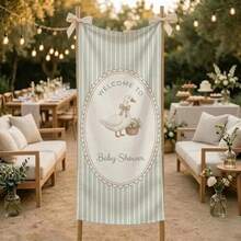 Linen Cotton Baby Shower Banner, Event Backdrop, Goose Illustration Design,  Ideal Gift For Friends & Family, Home Decor, Room Decor, Gender Reveal Party Decor, Party Decor, Indoor Tablecloth Decor - View 2