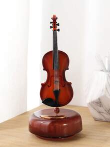 1pc New Rotating Violin Music Box, Lute Shaped Creative Home Decor, Room Decoration, Small Instrument Gift, 8-Sided Wind-Up Music Box, Birthday Gift, Gift For Her, Easter Gift - Retro Music Box - View 15